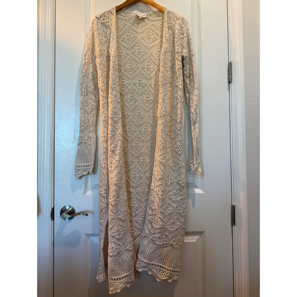 Freshman 1996 Cream Crochet Knit Duster Cardigan Longline Sweater Small
